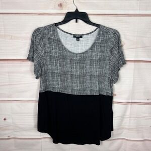 Alfani Top Womens 1X Black Scoop Neck T-Shirt Print Solid Short Sleeve Knit